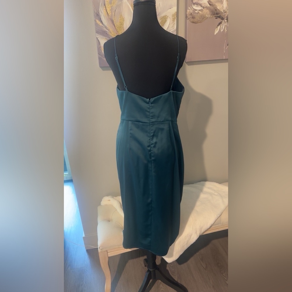 Lulus Teal Wrap Midi Dress Christmas Outfit size Medium - Picture 3 of 4